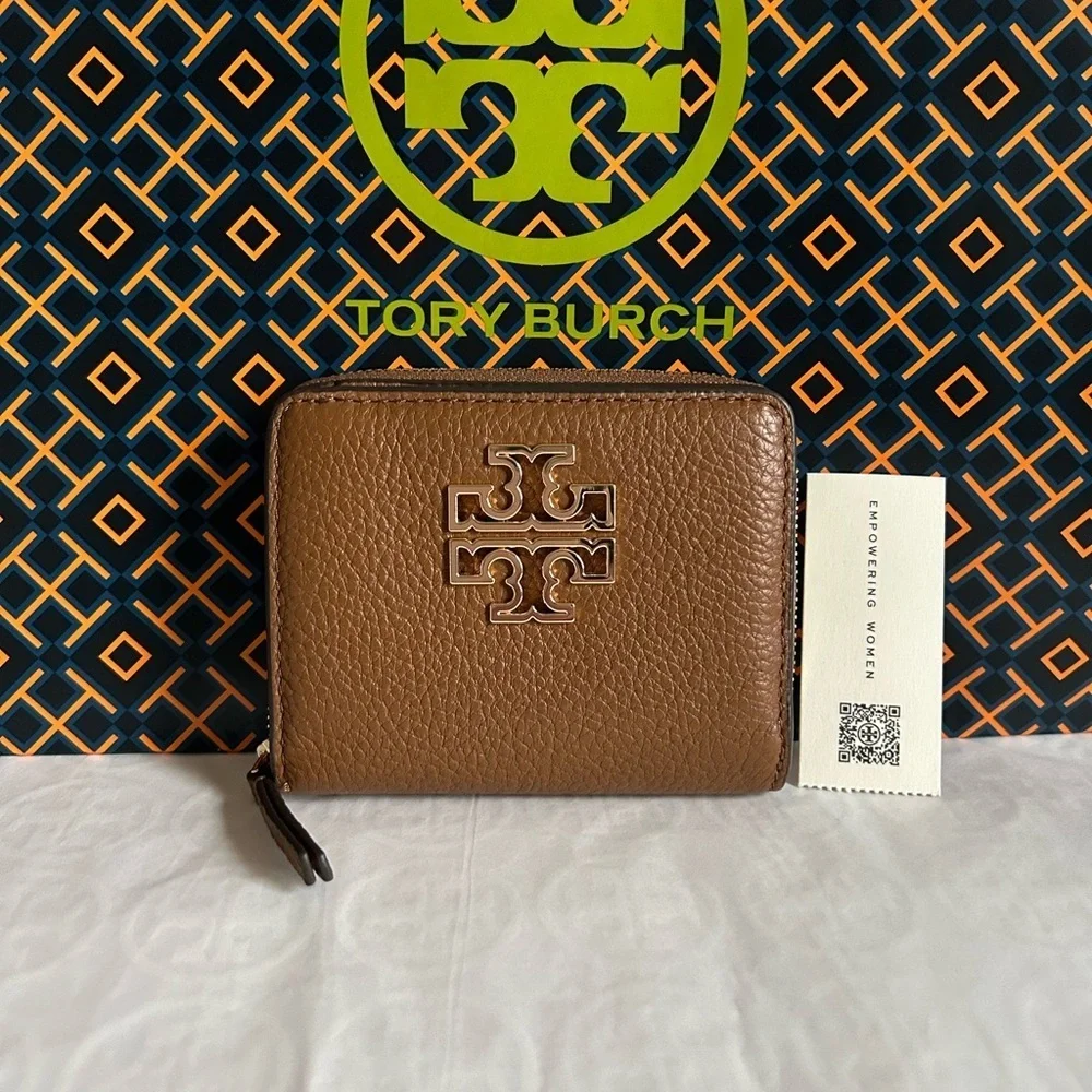 Tory Burch Britten Bifold Wallet Moose Gold Brown Tan